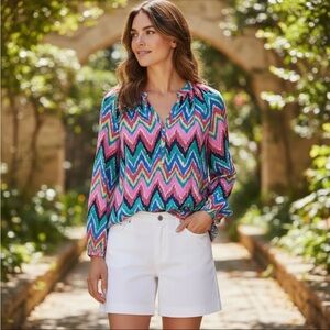 LILLY PULITZER SILK CHEVRON PRINT ELSA BLOUSE